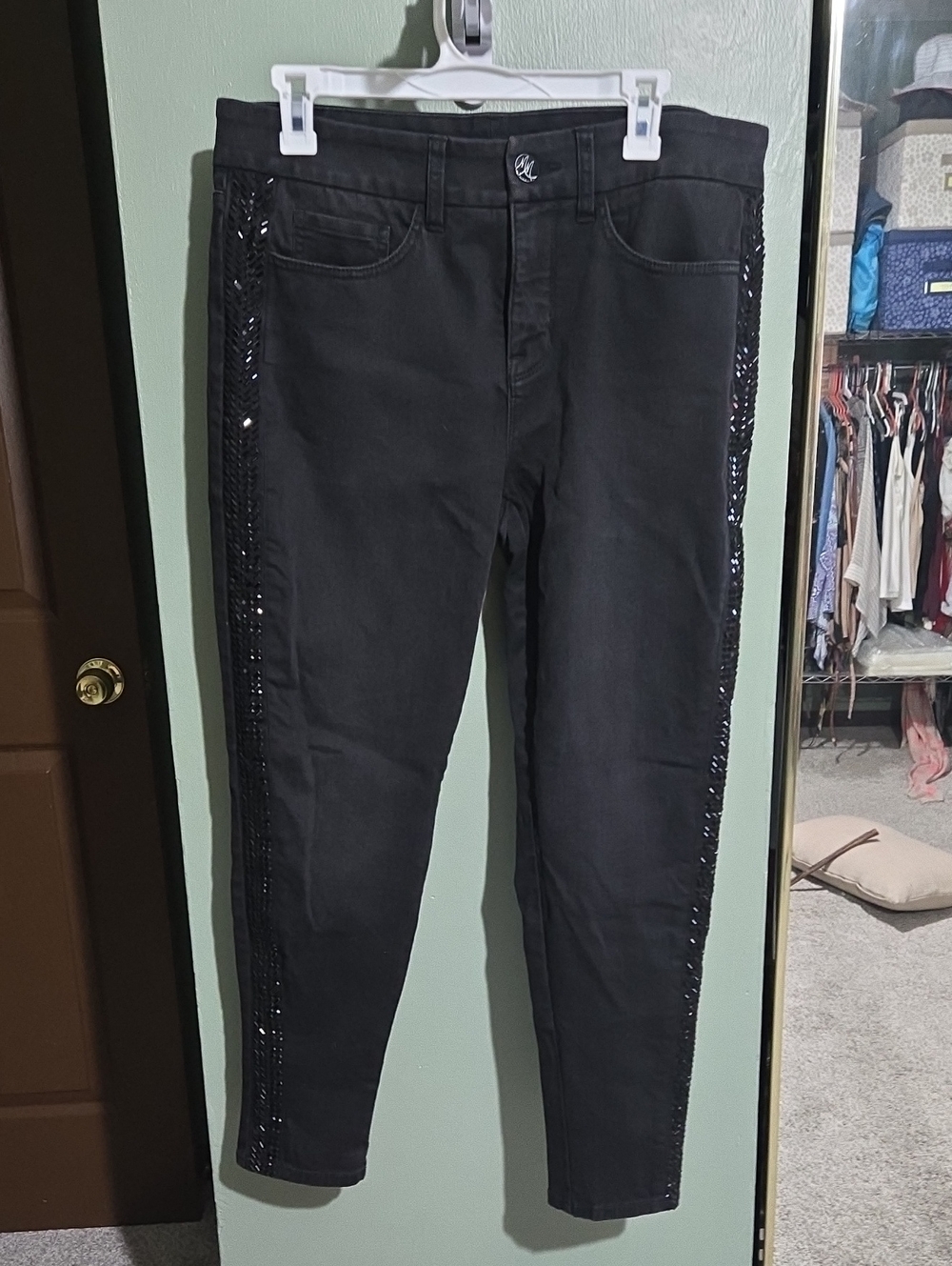 Melissa McCarthy Black Women's Jeans with Side Sequin Trim